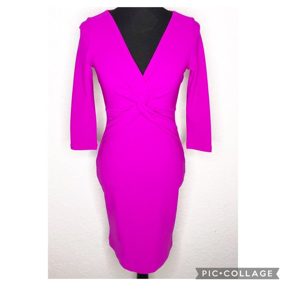 Boston Proper bright pink twist front v neck sheath dress size 2